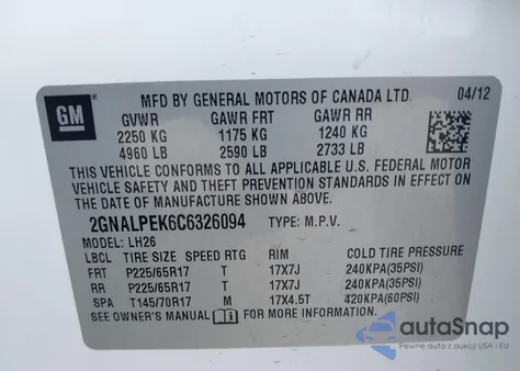 2012 Chevrolet Equinox 2Lt из США, поврежденный, VIN 2GNALPEK6C6326094